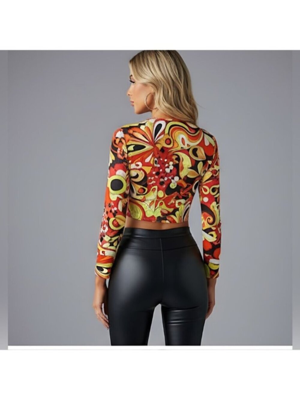 Boho Print Drawstring Crop Top - Picture 3 of 8